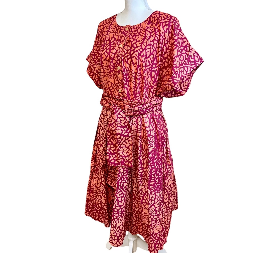 SIKA Anthropologie Mosaic Dress Size 26 W Batik Print Tie Belt Short Sleeve - Picture 8 of 14